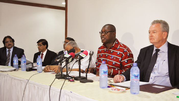 Dr George Dawson-Ahmoah (2nd right) and other members of the association addressing the press conference -- Dr George Dawson-Ahmoah (2nd right) and other members of the association addressing the press conference --